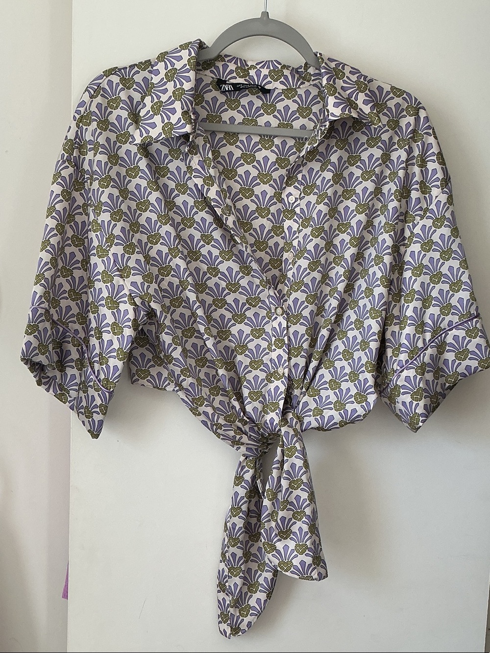 Zara Lavender & Olive Floral Tie-Front Shirt